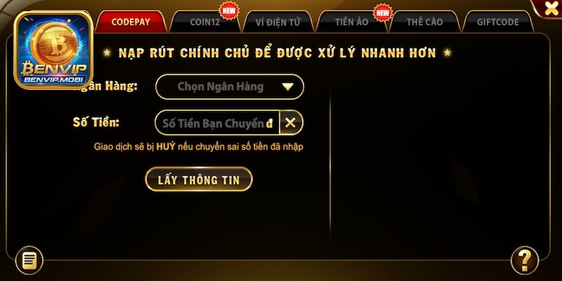 Quy trình gửi tiền Benvip online chuẩn