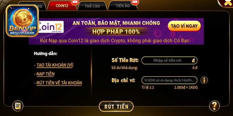 Thủ tục rút tiền thành công tại Benvip